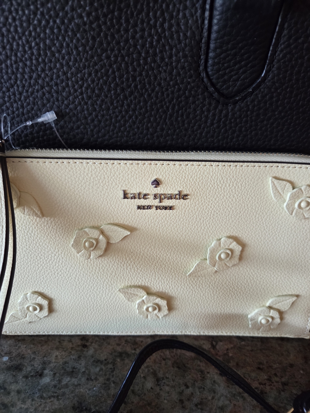 kate spade Black Leather Shoulder Bag with Soft Yellow Floral Wristlet - Picture 3 of 13